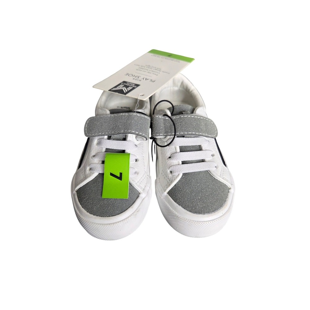 Kids Size 7 Member's Mark White Gray Play Shoes Hook Loop‎ Closure